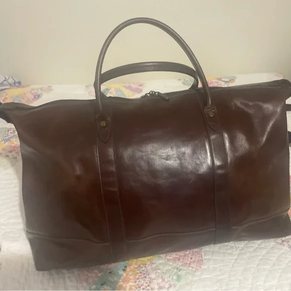 Large Leather Duffle Satchel Bag - Dark Brown - Like New - Istanbul - DeRidgi
